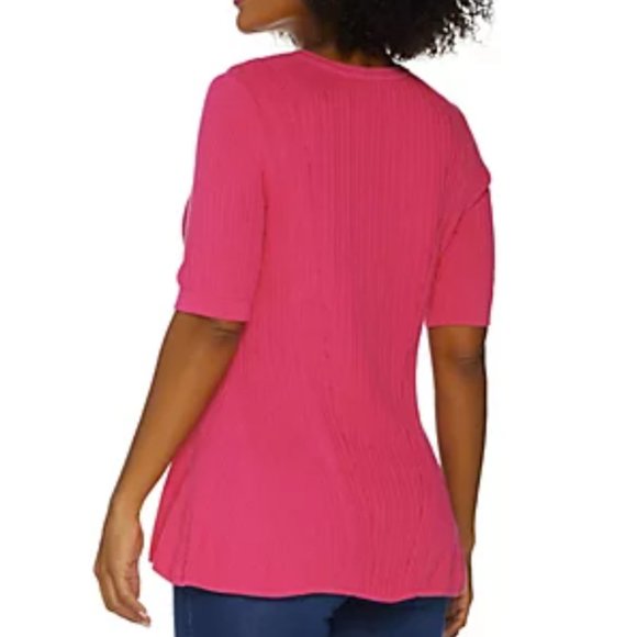 Isaac Mizrahi Live! Elbow Sleeve Mixed Stitch Peplum Sweater 9704 - Picture 2 of 3